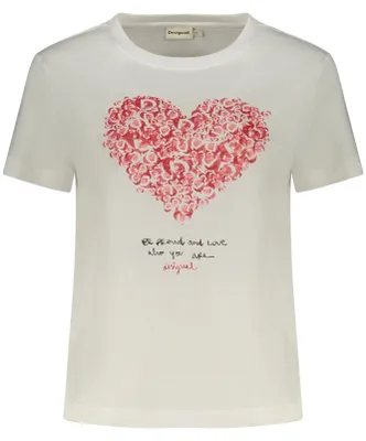 Produktbild von Weißes Damen T-Shirt mit Print und Stickerei – Kurzarm, Rundhals