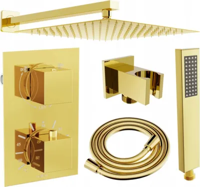 Produktbild von Mexen Cube DR02 Brausegarnitur für Unterputzmontage z Kopfbrause 25 cm, Gold - 77502DR0225-50