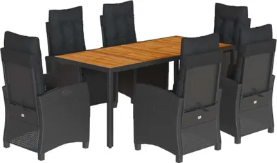 Obrázok produktu pre vidaXL 7-dielny záhradný jedálenský set s vankúšmi Black Poly Rattan