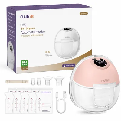 Produktbild von Nuliie Milchpumpe Elektrisch tragbare S32, 4 Modi, 9 Stufen, 24mm Flansch mit LED-Anzeige, Zusätzlich 1 Stück Flansch 18mm&21mm