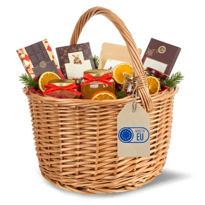 Produktbild von Creative Home Weidenkorb mit Henkel | 35 x 35 x 36 cm (+/- 2 cm) Groß und Leicht | Handgeflochten, Geschenkkorb, Obstkorb, Picknickkorb