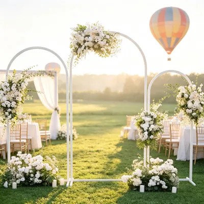 Immagine prodotto di Vrygle Arco Matrimonio in Metallo Set 3 Pezzi – Struttura Decorativa per Fiori e Palloncini, Sfondo Foto, Arco da Giardino per Matrimonio
