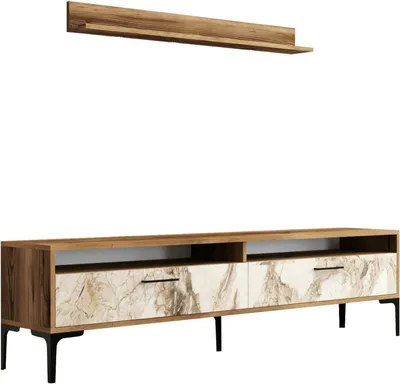 Immagine prodotto di Dmora Parete Attrezzata Oho 35x180x47h cm Marrone Noce, Modulabile 2 Ante