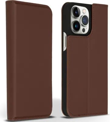 Imagen del producto de Funda tipo libro delgada de cuero premium Accezz para iPhone 14 Pro Max - Color marrón