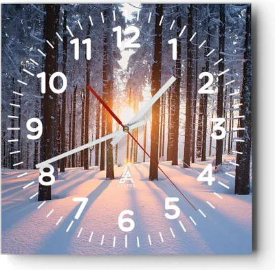 Produktbild von Wanduhr - Quadrat - Glasuhr - Wald Winter Schnee - 30x30cm - Schleichendes Uhrwerk - Lautlos - zum Aufhängen bereit - Dekoration Modern - Wanddekoration aus Glas - C4AC30x30-3629