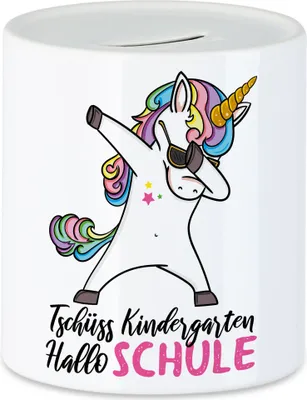 Produktbild von Tschüss Kindergarten Hallo Schule Spardose Einschulungsgeschenk Einhorn Unicorn Fans