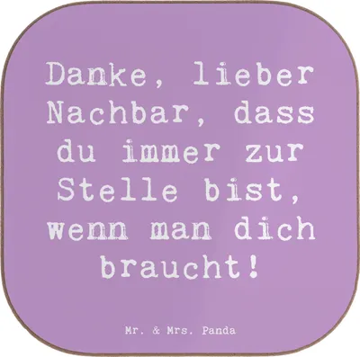 Produktbild von Mr. & Mrs. Panda Tischuntersetzer Spruch Danke Nachbar - Lavendeltraum - Geschenk, Nachbarschaftshilfe, Nachbarschaft, Untersetzer Gläser, sagen, Bedanken, Coaster, Glas