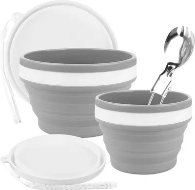Produktbild von Famanu Campinggeschirrset mit faltbarer Silikonschüssel und Reisebecher - kompakte Campingausstattung für Outdoor-Aktivitäten