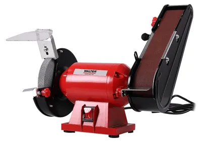 Produktbild von WALTER Kombischleifer 240 W, 230 V, Schleifbock, Funkenschutz, inkl. Schleifband & Schleifscheibe, sehr kraftvoll, Leerlaufdrehzahl 2950 min-1, an der Arbeitsfläche fixierbar, justierbarer Bandlauf