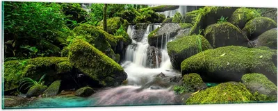 Produktbild von Bilder auf glas - Park Wasserfall Wasser - 90x30cm - Glasbilder - Wandbilder - Kunstdruck - zum Aufhängen bereit - Wanddekoration aus Glas - Glas Bilder - Wandbild auf Glas - Einteilig - GAB90x30-3754