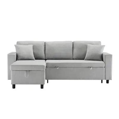 Produktbild von Merax 3-Sitzer Ecksofa mit Schlaffunktion, L-Form Sofa mit Bettkasten, Sofa Seitentasche Wohnlandschft, Schlafsofa Couchgarnitur Bettcouch, Hellgrau