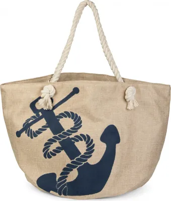 Produktbild von styleBREAKER XXL Strandtasche mit Anker Print | maritimer Look in Flechtoptik | Shopper Badetasche 57 x 33 x 32 cm
