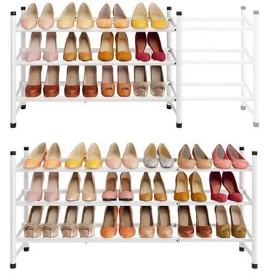 Zdjęcie produktu dla Półka na buty wysuwana, 3 poziomy, czarno-biała, szerokość 73-106 cm