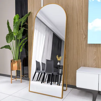 Obrázok produktu pre CDGlobal Oblúkové zrkadlo na celú dĺžku, 60 x 165 cm Oblúkové zrkadlo na celú dĺžku, nástenné, sklopné, podlahové zrkadlo na celú dĺžku ako toaletné zrkadlo do obývačky, zlaté