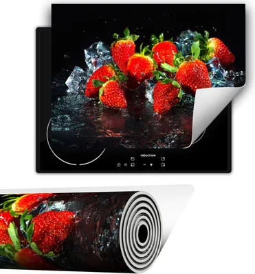 Produktbild von Herdabdeckplatte abdeckung Glaskeramikkochfeld abdeckplatte 80x52 cm Anti Rutsch Matte Aufrollbar, Schwarz Erdbeeren