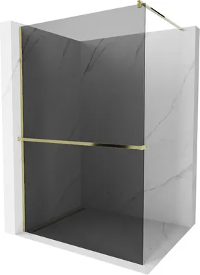 Produktbild von Mexen Kioto+ Duschwand mit Ablage und Reling 100 x 200 cm, Graphit 8 mm, Gold - 800-100-121-50-40
