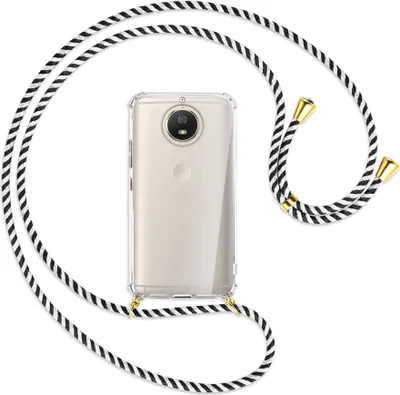 Produktbild von Handykette Backcover-Schutzhülle mit Band (Metall goldfarben) für Motorola Moto G5S - schwarz/weiß gestreift