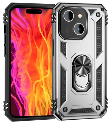 Produktbild von Panzer Hülle mit Ring für iPhone 15 Plus Outdoor Handyhülle Extrem Schutz Case Silber