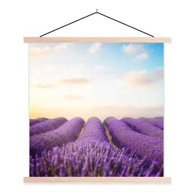Produktbild von MuchoWow® Textilposter Lavendel - Himmel - Wolken - Blumen 120x120 cm mit holzfarbenen Rahmen - Textil-Poster
