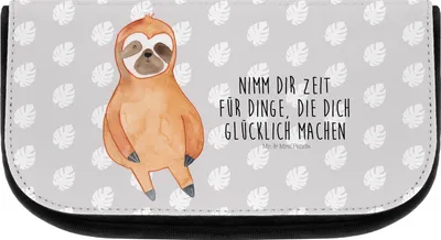 Produktbild von Mr. & Mrs. Panda Kosmetiktasche Faultier Zufrieden - Grau Pastell - Geschenk, Organizer, Happy, Kulturbeutel, Glück, Pause, Schminktasche, kosmetiktäschchen