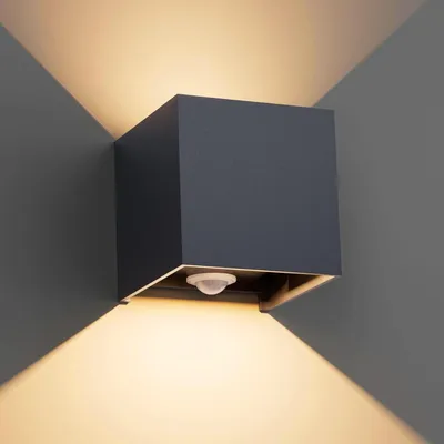 LED-Wandleuchte 12W mit Bewegungsmelder, IP65, 3000K, anthrazit