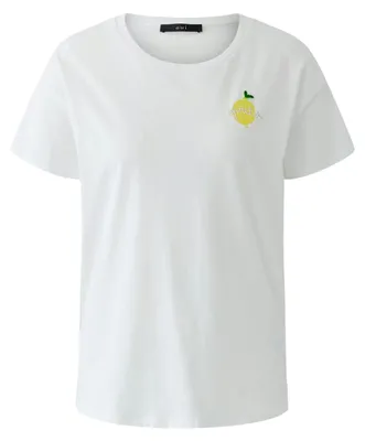 Produktbild von Oui T-Shirt aus reiner Baumwolle, Weiß, Oversized, Rundhals, Kurzarm mit Print, Größe 40
