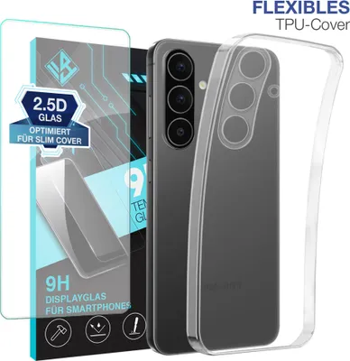Produktbild von Handyhülle für Samsung Galaxy A56 5G mit 9H Displayglas Displayschutz Hülle Transparent Flexibel Elastisch Case Cover Backcover Schutzhülle