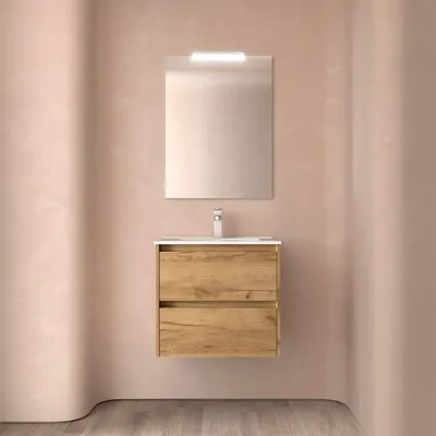 Image de Meubles de salle de bain BALTIC 700, 2 tiroirs, bois africain + meuble sous vasque + miroir