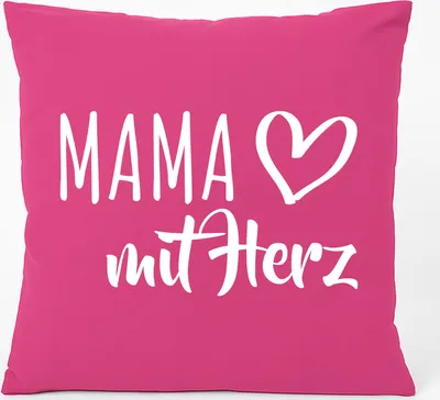 Produktbild von Huuraa Kissen Mama mit Herz 40x40cm mit Füllung Fuchsia Baumwolle Dekokissen Geschenkidee