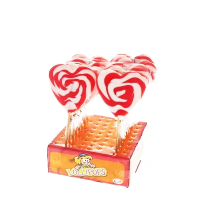 Zdjęcie produktu dla Heart Lolly czerwony biały Heart Spiral Lollipop czerwony biały 80g Display