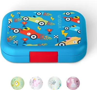 Image de Boîte à goûter pour la maternelle, 4 compartiments, bleue, sans BPA, étanche, lavable au lave-vaisselle, pour la maternelle et l'école primaire