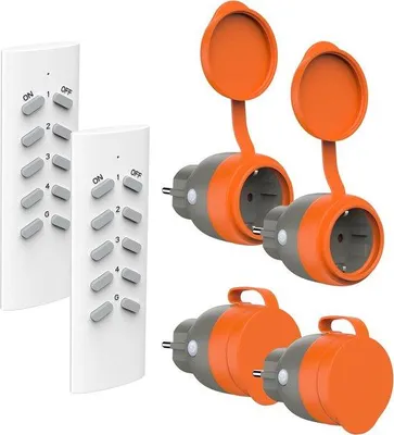 Productafbeelding van Draadloze Buitenstopcontacten met Afstandsbediening Set van 4 | IP44, Tot 30 m Bereik, Programmeerbare Schakelaars voor Tuin en Terras