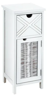 Immagine prodotto di Comodino in legno, stile shabby chic, dimensioni 25 x 25 x 60 cm, con cassetto e anta, ideale per il soggiorno