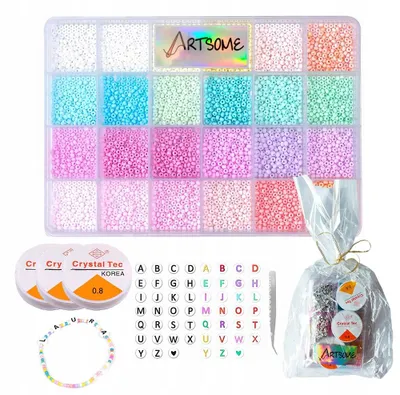 Image de Kit de perles pastel avec lettres | Kit de création de bracelets DIY, 24 couleurs | Cadeau personnalisable