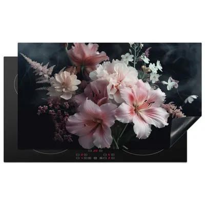 Produktbild von KitchenYeah© Herdabdeckplatte Blumen - Rosa - Pflanzen , 91x52cm, Küche Deko, Glaskeramikkochfeld Herdabdeckung, Abdeckplatte fùr Kochfeld