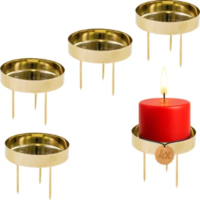 Produktbild von Kerzenteller 4er Set Metall Gold Ø 6,1 cm mit 3 Dornen
