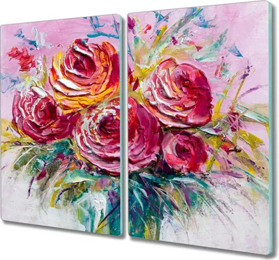 Produktbild von Coloray Schneidebrett Herdabdeckplatte 2x30x52 cm Kochplattenabdeckung Küchenbrett Hackbrett - Malerei Blumen