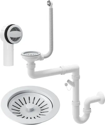 Produktbild von Siphon für Küchenspüle Weiß Wandmontage Manuelles Einbeckenbecken Platzsparend G