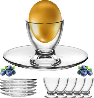 Produktbild von PLATINUX Eierbecher mit Untertasse aus Glas Set (12-Teilig) Eierständer Eierhalter Frühstück Egg-Cup Brunch