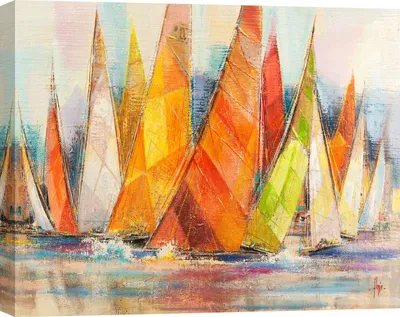 Produktbild von Leinwandbild mit Segelbooten - Luigi Florio, Regatta der Farben - 80x60 cm