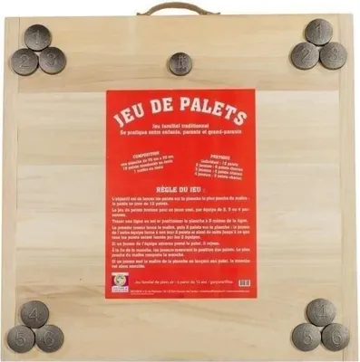 Produktbild von Palet Spiel, MECABOIS Komplettset, 12 Massive Holz Palets, Traditionelles Familienspiel, 70x70x3 cm Brett, Rot