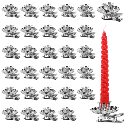 30er Set Baumkerzenhalter-Clips, Metall, Silber, für Weihnachtsbaum