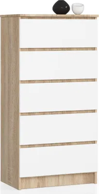 Produktbild von Akord Kommode 5 Schubladen Sonoma-Eiche/Weiß 60X40X121 Cm