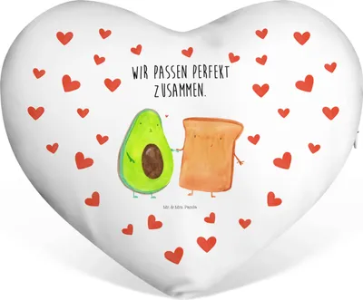 Produktbild von Mr. & Mrs. Panda Sofakissen Avocado Toast - Weiß - Geschenk, Kissen in Herzform, Kuschelkissen, dekoartikel, Hochzeit, Pärchen, Dekokissen, Verliebt, Liebeskissen