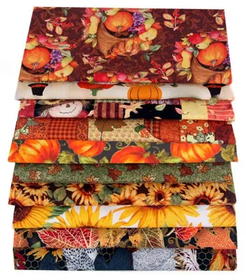 10er Set Thanksgiving Patchwork-Stoffe, Baumwolle, Herbstmotive, 25x25/50x50 cm