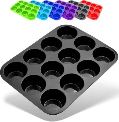 Produktbild von Famanu Muffinbackform Silikon, 12 Fächer, Antihaftbeschichtung - Schwarz