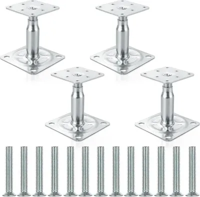 Produktbild von Set mit 4 verstellbaren Pfostenstützen, verzinkt, 100 bis 150 mm, höhenverstellbar, für Zäune, Unterstände, Carports, Pergolen, Bauarbeiten