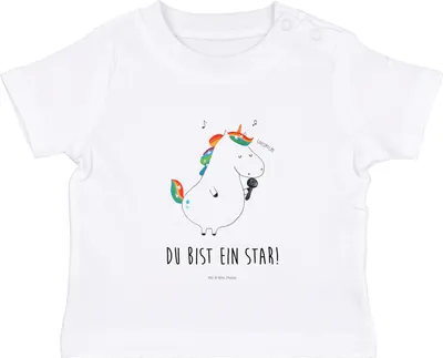 Produktbild von Mr. & Mrs. Panda Organic Baby Shirt Einhorn Sänger 12. - 18. Monat - Weiß - Geschenk, Geburtstag, Unicorn, Baumwollshirt, Oberteil, Party, Fest, T-Shirt, Babyshirt, Disco