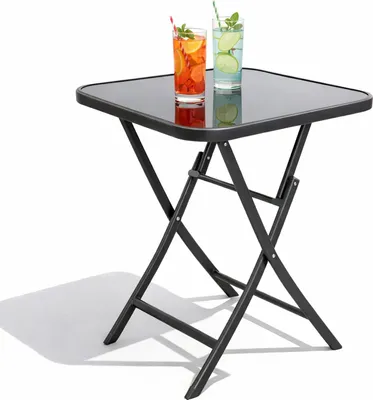 Outdoor Bistrotisch 60x60xH70cm Glas / Metall Dunkelgrau Glastisch Gartentisch