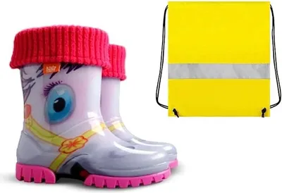 Produktbild von Demar Gummistiefel Kinder Regenstiefel Kinderstiefel gefüttert mit Innensocken Mädchen Jungen + Schuhbeutel Neongelb 20/21
